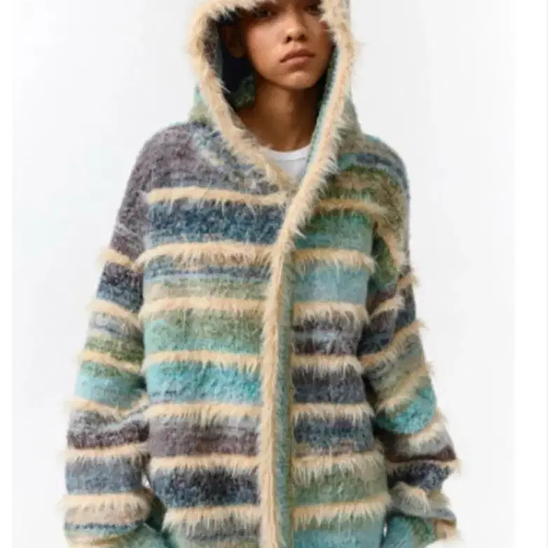 CONP Gradient Stripe Hooded Knit Jacket