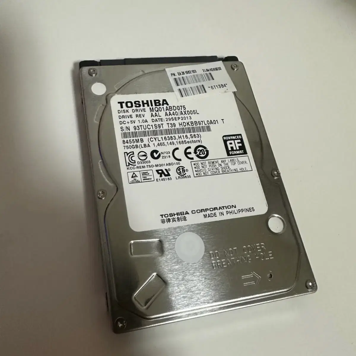 도시바 2.5인치 750GB HDD sata