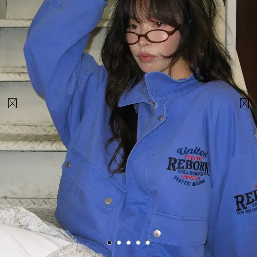 론론 빈티지 코튼 블루종 자켓 블루