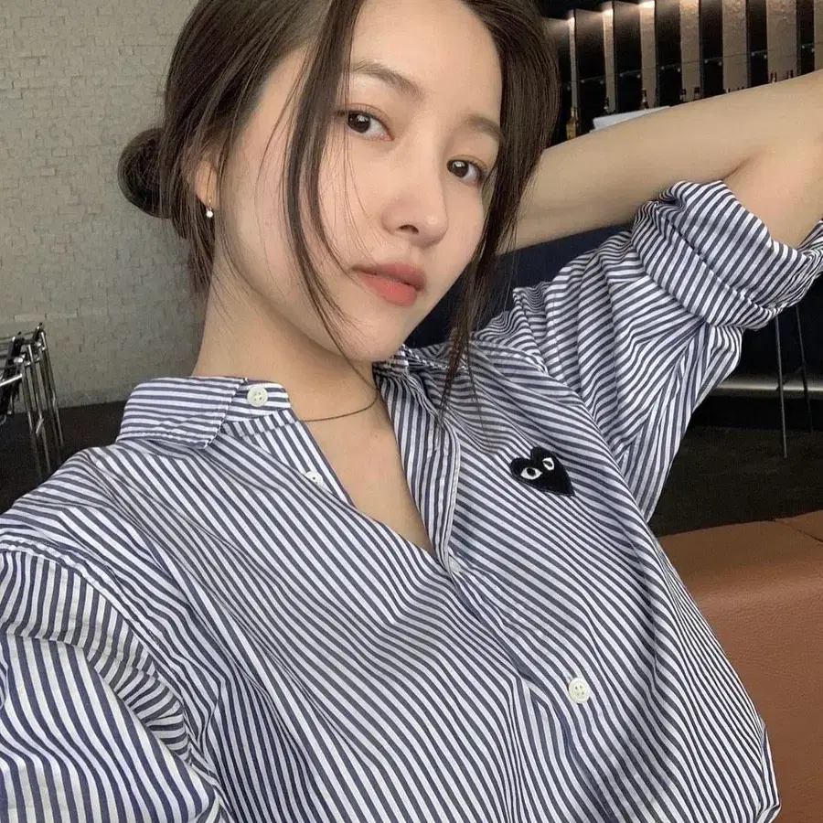 꼼데가르송 셔츠 스트라이프 블랙 하트