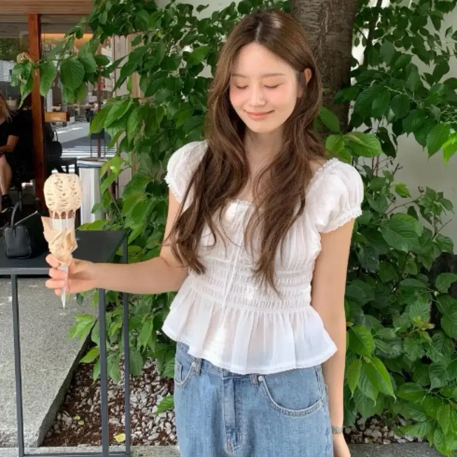 온스 리본 스모크 블라우스