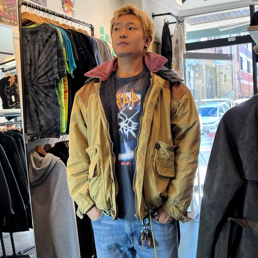 90s [L] 빈티지 BAD BOYS 배드보이즈 레더 헌팅 필드 자켓 후드