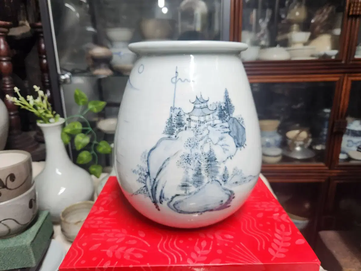 동국요 혁산 방철주(1922~2015) 청화백자 산수문 화병
