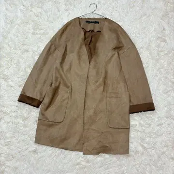 ZARA BASIC XS 노카라 코트 페이크 스웨이드 카멜 출퇴근
