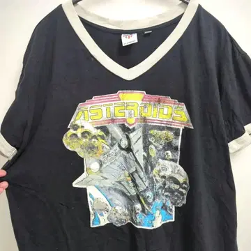 레트로 혹성 V넥 링거 T셔츠 Atari 정크푸드 XL 블랙