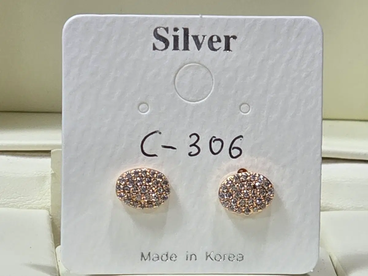 925은침 타원형 큐빅 귀걸이 C-306