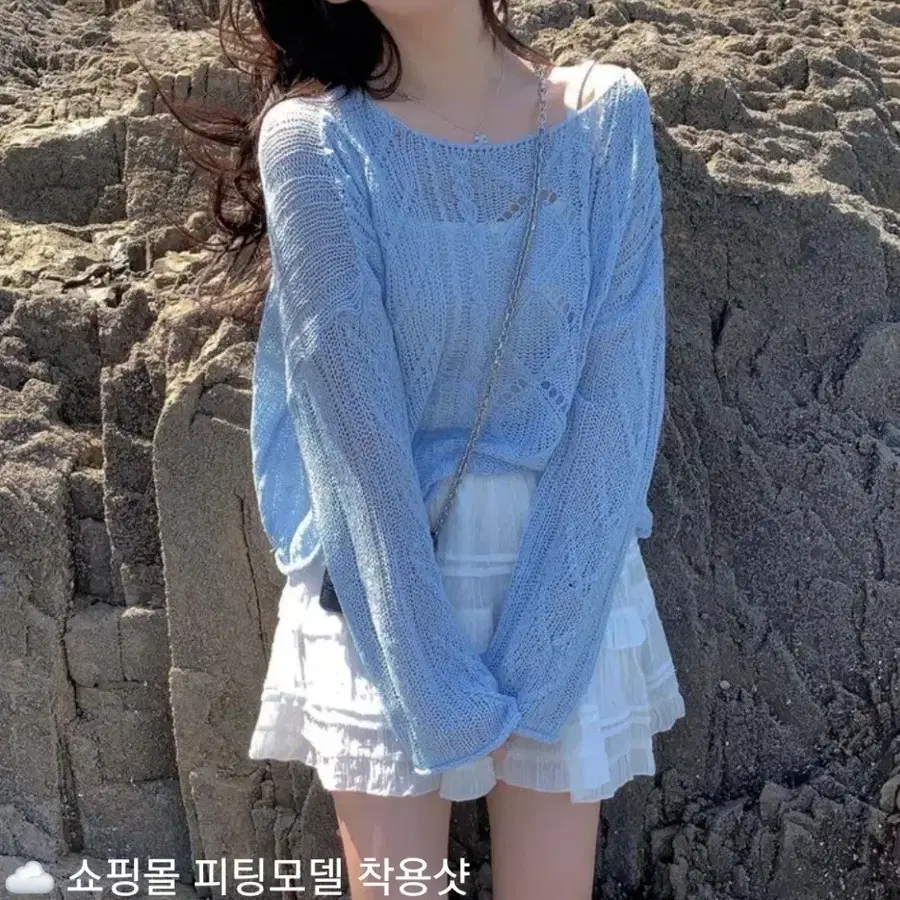 소라색 시스루 루즈핏 니트 (XS, S, M, L, XL 사이즈)