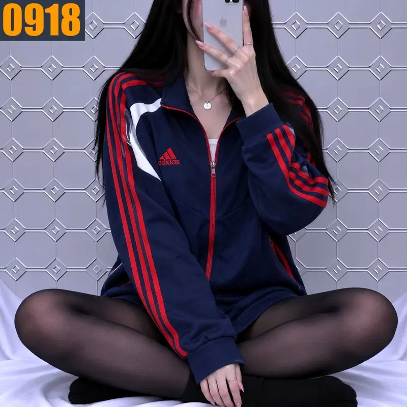 110 ADIDAS 아디다스 딥네이비 레드 3스트라이프 배색 트레이닝 집업 자켓 2XL
