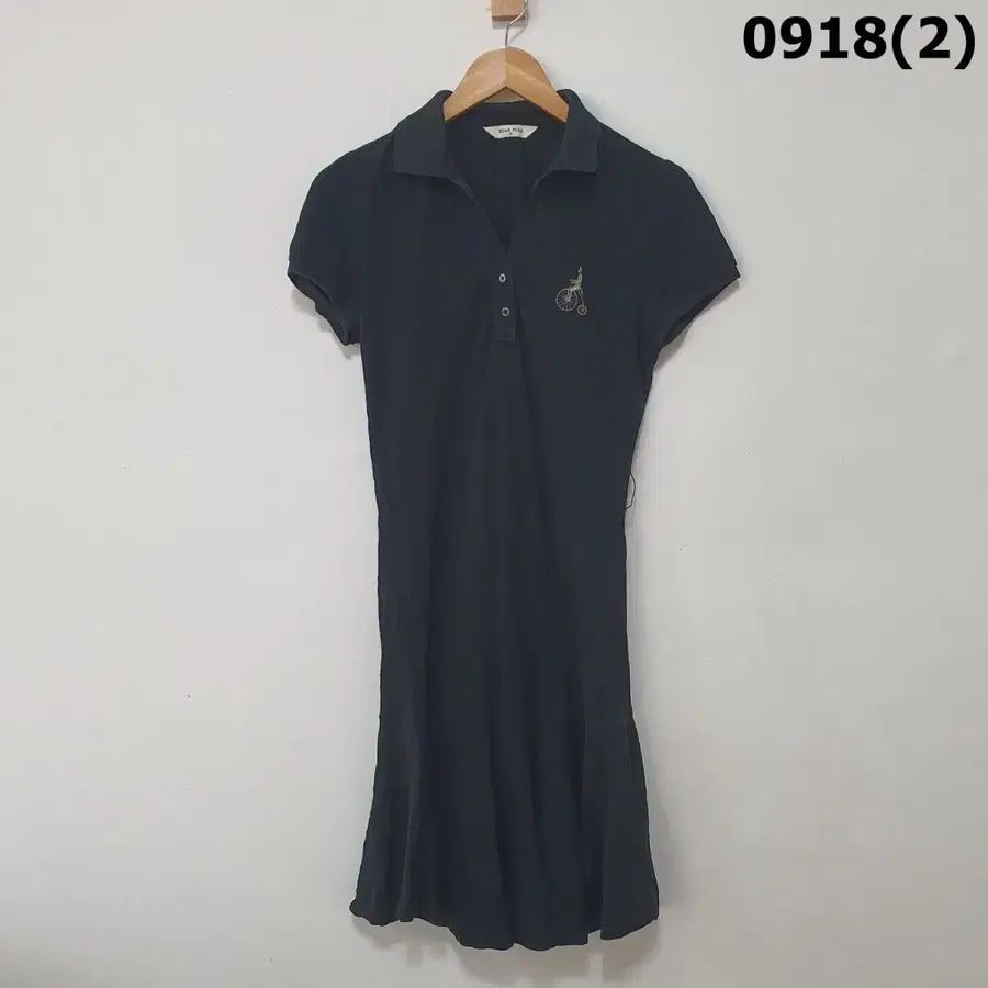 빈폴 자전거 자수 반팔 카라 원피스 블랙 90