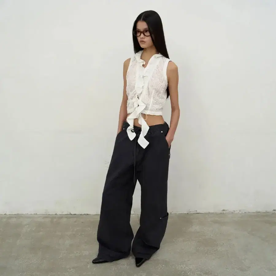 엘씨디씨 티엠 WASHED STRING WIDE-LEG TROUSERS (DARK GREY)