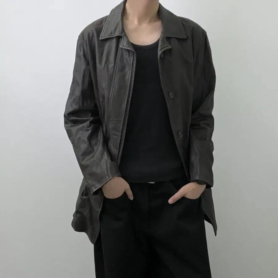 버버리 카프 스킨 레더 싱글 코트 40