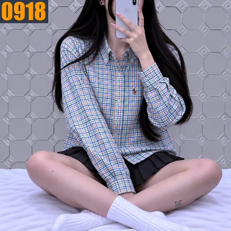 95 POLO 폴로 랄프로렌 멀티컬러 체크 포니 자수 셔츠 M