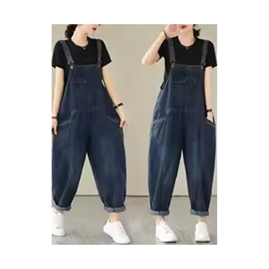 루즈핏 데님 멜빵 배기팬츠