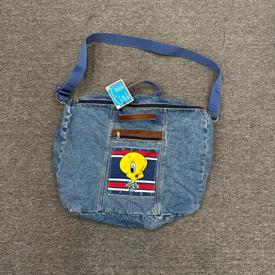 90's 루니툰즈 트위티 데님 크로스 백