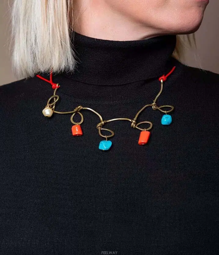 MARNI hanging coral and turquoise stone