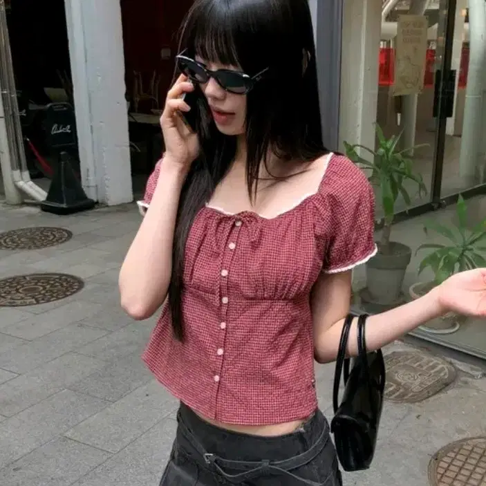 후아유 캘리걸 체크 퍼프 블라우스 _ 후아유 캘리포니이