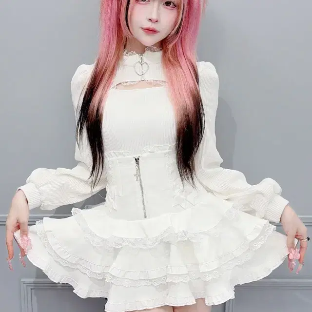 MARS 마즈 크로스 지퍼 레이스업 스커트 팬츠
