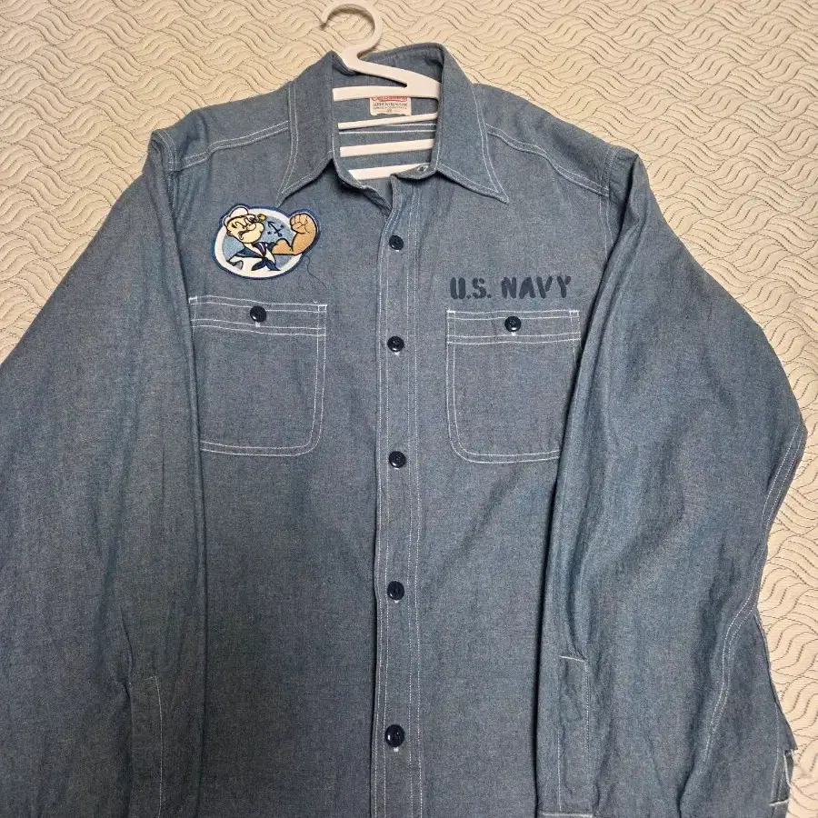 아웃스탠딩 NAVY 셔츠 팝아이 패치 워크남방