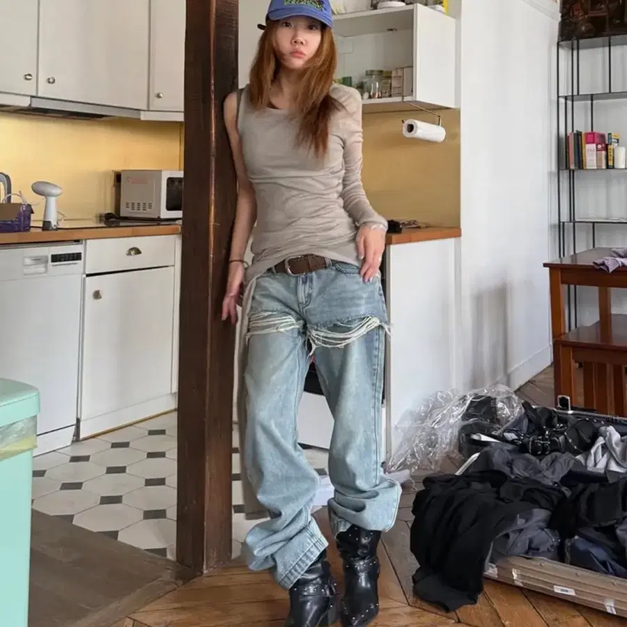 다이닛 layered semi bootscut denim