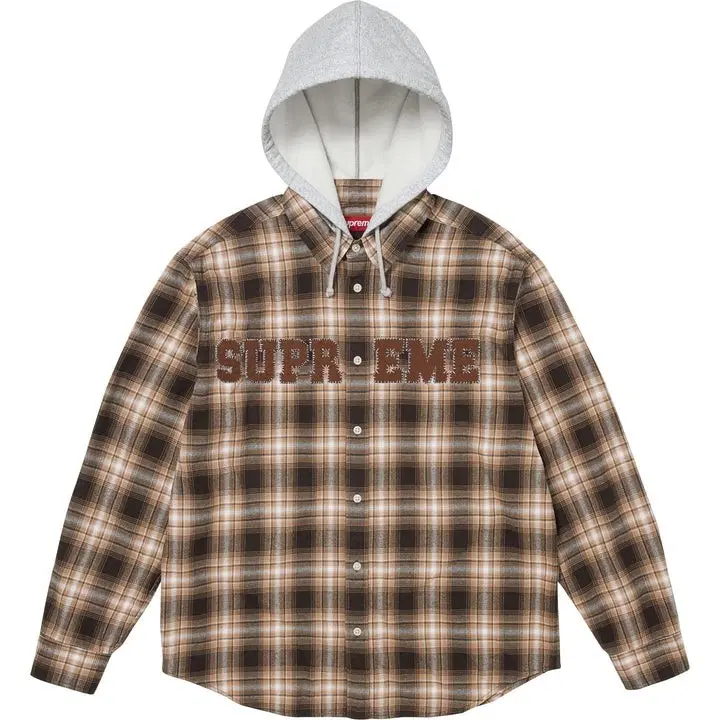 [L]슈프림 아플리케 후드 플란넬 셔츠 브라운 26FW