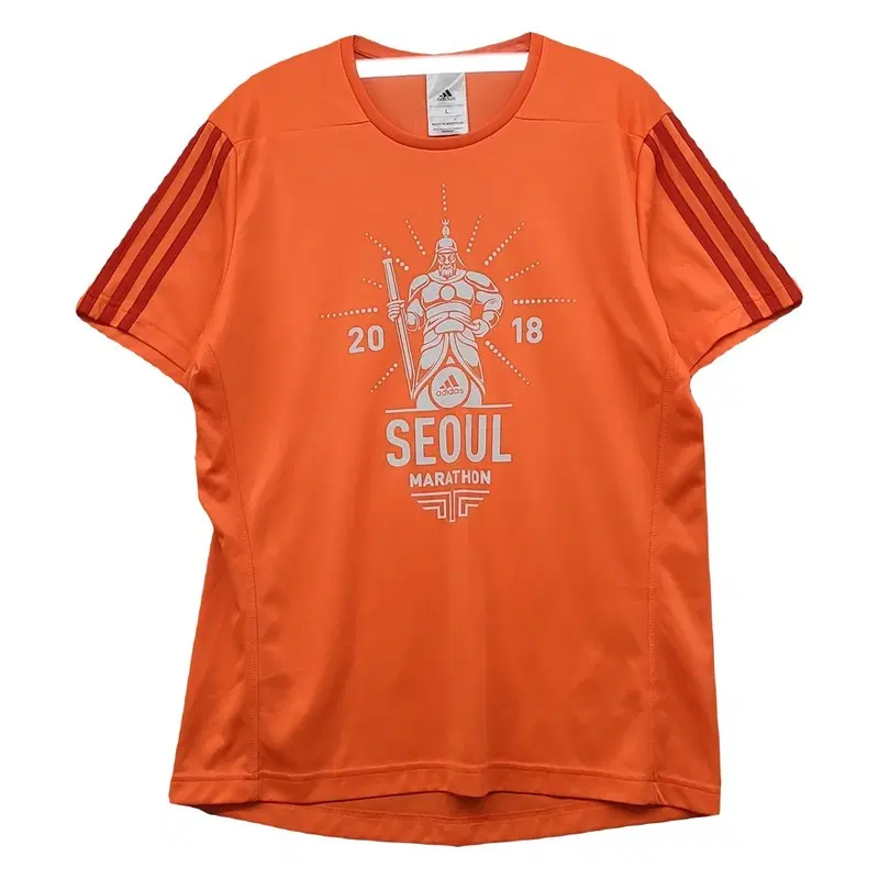 아디다스 오렌지 마라톤 기능성 로고 프린팅 반팔티 L