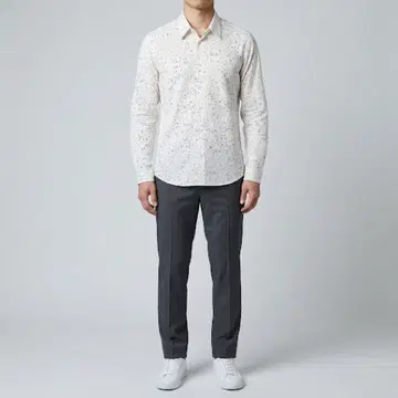 [ PS Paul Smith ] L 일본제 도트 코몬 무늬 긴팔 셔츠 화이트