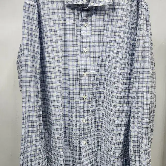 카날리(CANALI)의 클래식 블루 체크 와이드 스프레드 칼라 드레스 셔츠 54 -110사이즈
