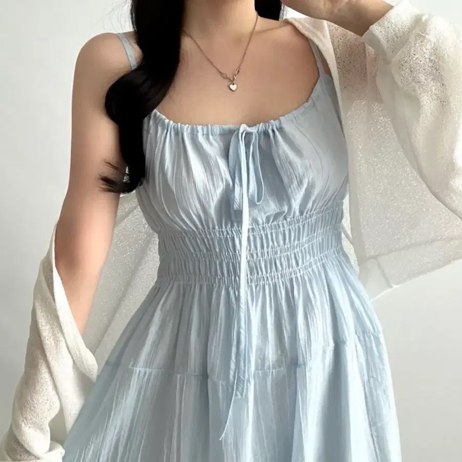 하늘하늘 밴딩 끈 나시 레이어드 원피스