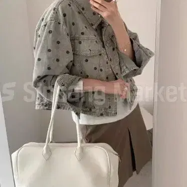[빠른발송] 동글 도트 자켓 페미닌 청 면 유니크 빈티지