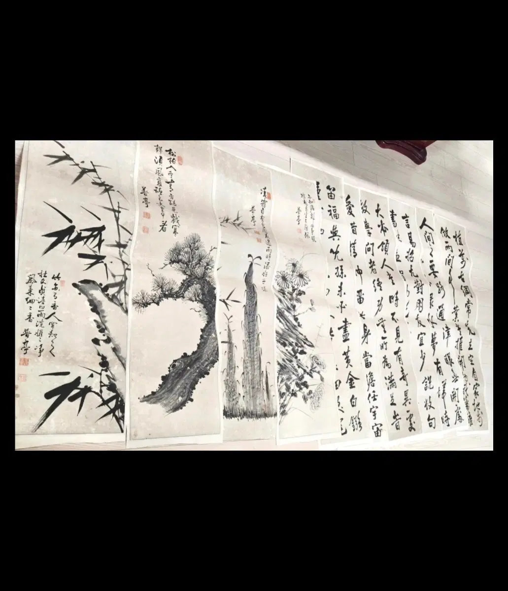 고미술품] 보정 김정회 열폭 완질  묵 서예 연작 입니다