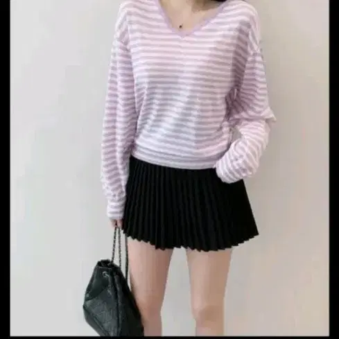 단가라 브이넥 스트라이트시스루긴팔 새거
