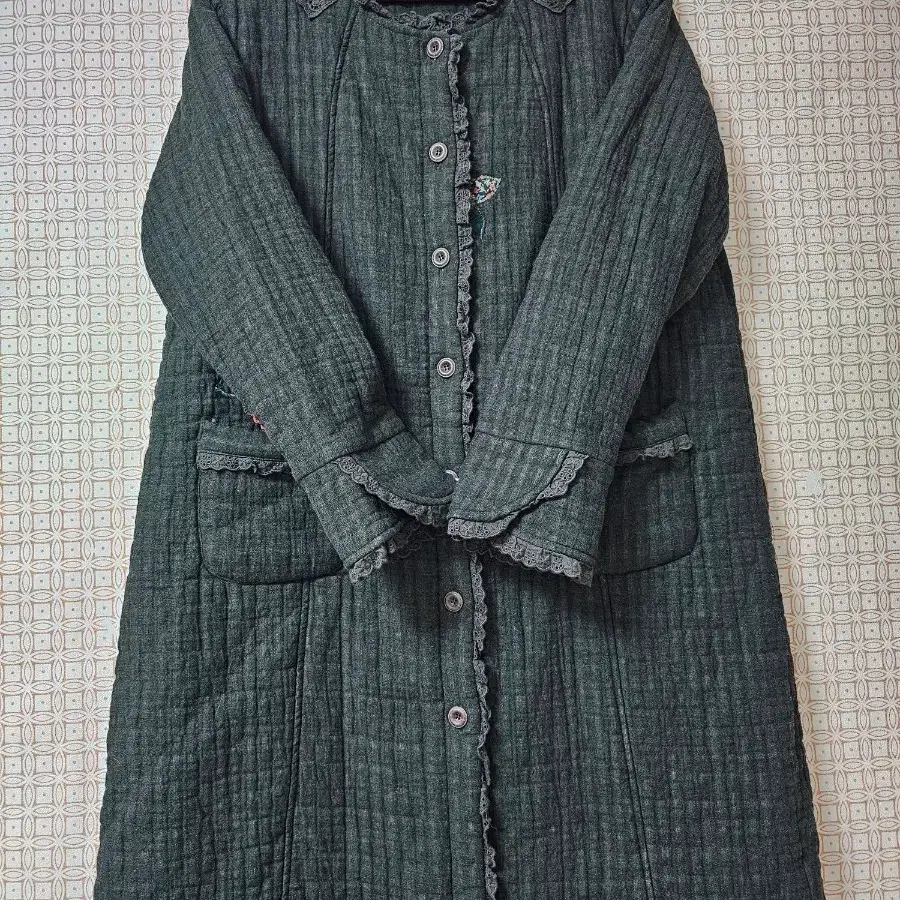 퀼팅 레이스 롱 자켓