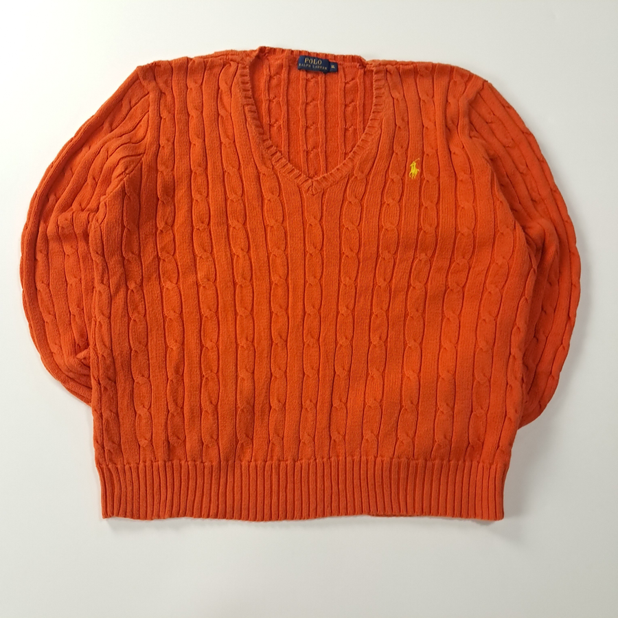 CC368 XL 폴로 박스핏 00s 오렌지 케이블 꽈배기 니트 스웨터