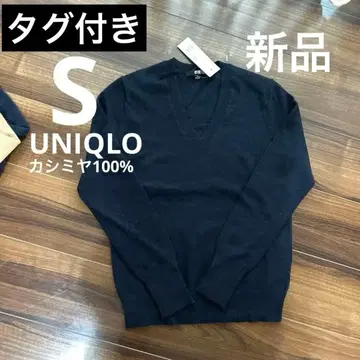 UNIQLO 네이비 V넥 캐시미어 100% 스웨터 S