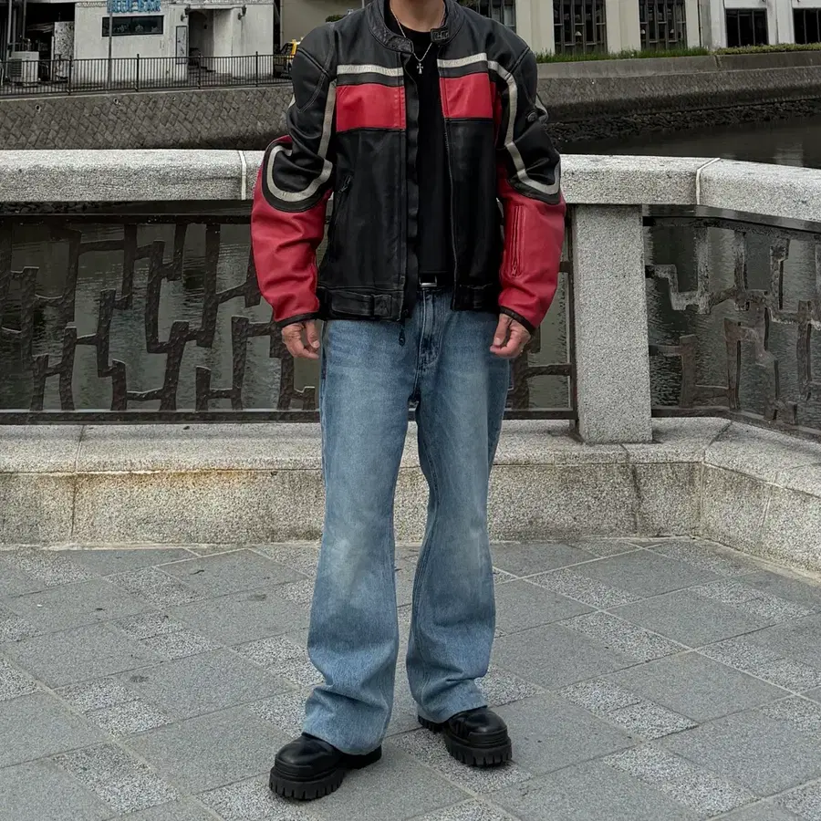 발렌시아가 스타일 빈티지 모터사이클 레더 자켓