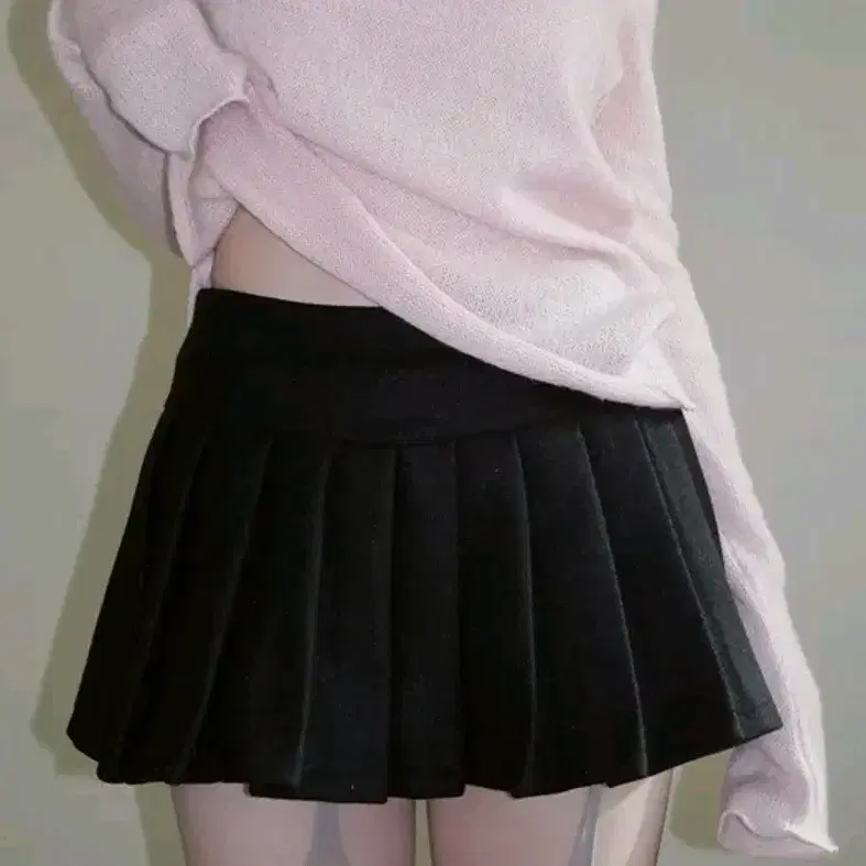 모직 플리츠 스커트 차콜
