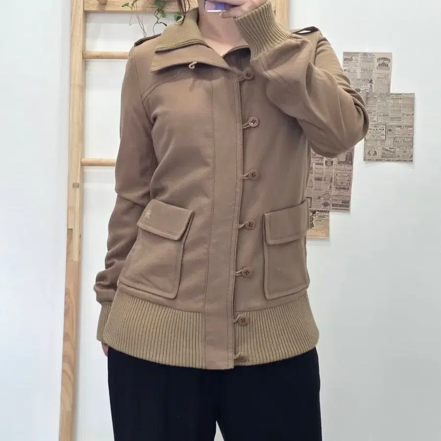 36(S)/버버리 블루라벨 울 니트 넥 자켓 베이지