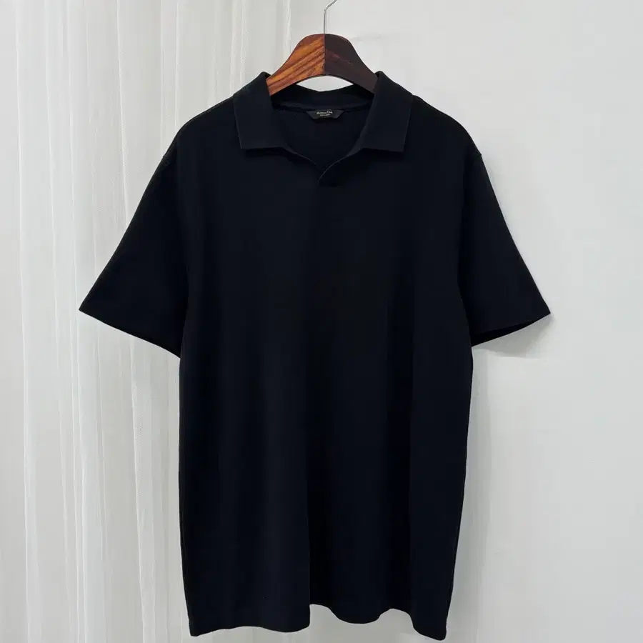 MASSIMO DUTTI 마시모두띠 오픈 칼라 피케 반팔 티셔츠 블랙