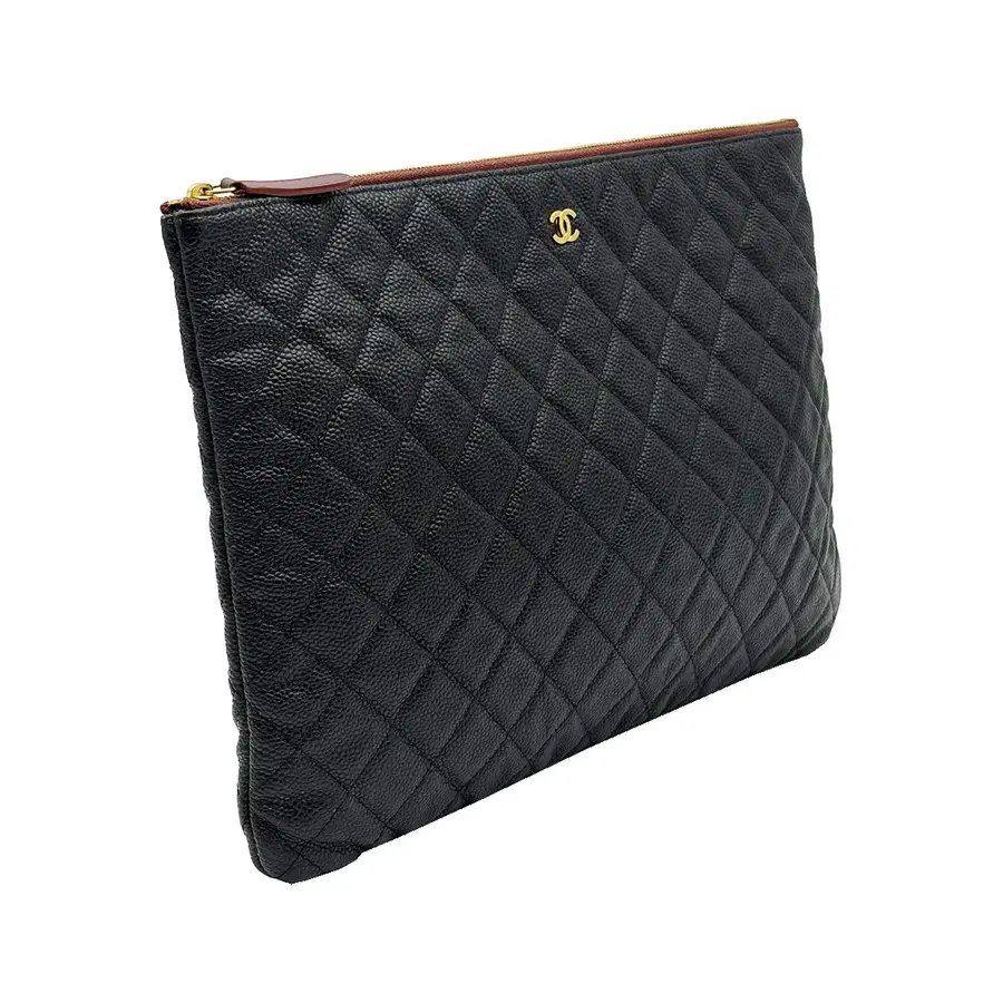 샤넬 Chanel A82552 블랙 캐비어 금장 CC로고 클래식 라지 파우치 클러치 (20번대)
