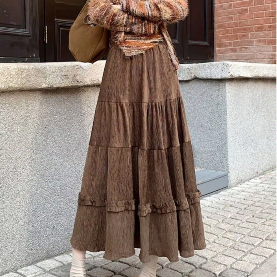 여성 티어드 플레어 롱스커트