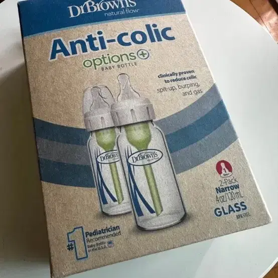 닥터브라운 내로우넥 신생아 유리 배앓이방지 젖병 120ml 2개세트 새상품