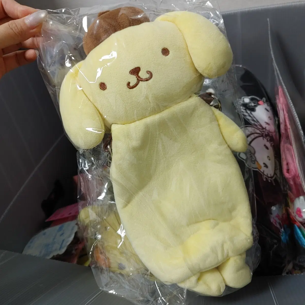 고전 정품 산리오 폼폼푸린 음료 홀더 가방 인형