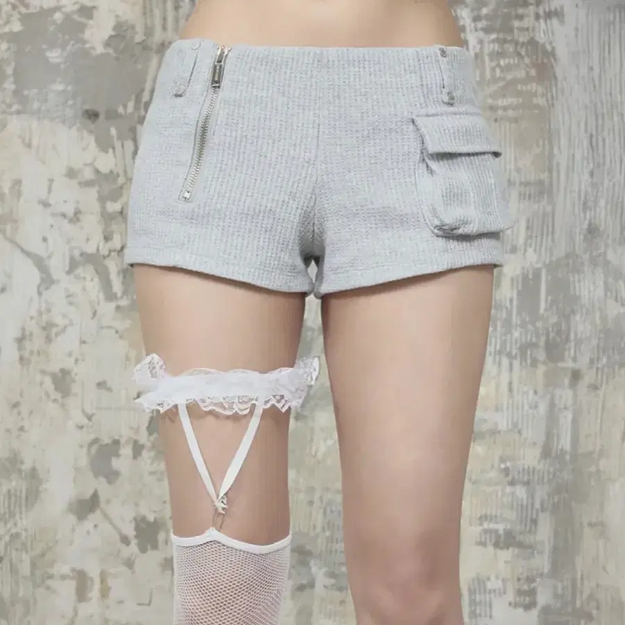 [새상품]에트오소메 Waffle Zipper Hot Pants (Melange Gray) 와플 지퍼 핫팬츠