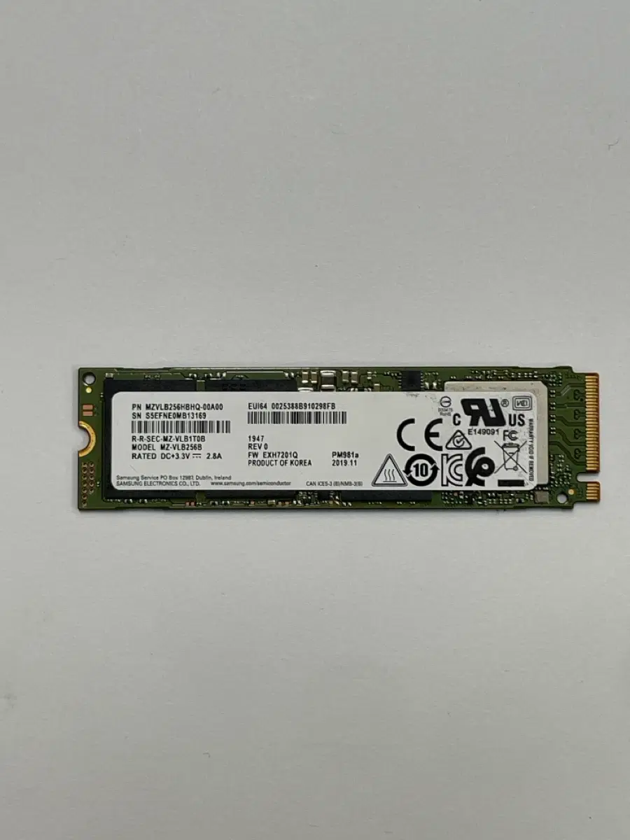 삼성전자 pm981a 256GB NVMe ssd(준새거,19시간사용)