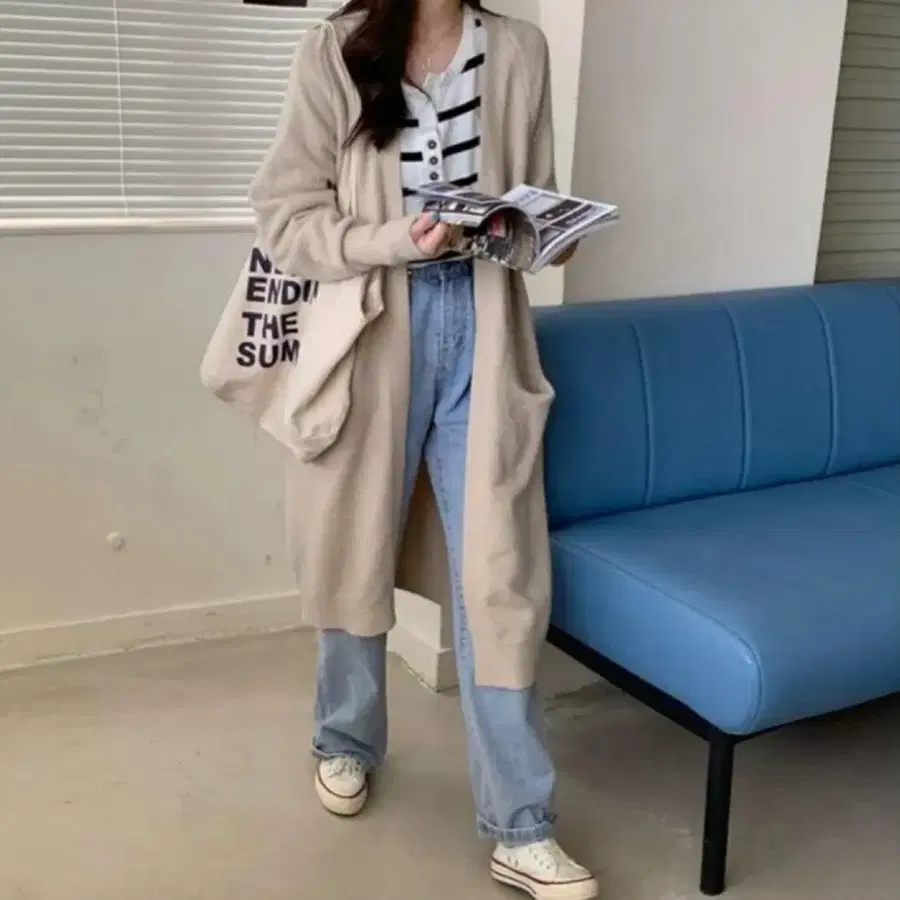 (베이지) 롱 가디건