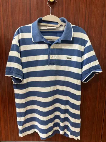 LACOSTE 보더 무늬 피케 셔츠 블루 x 화이트
