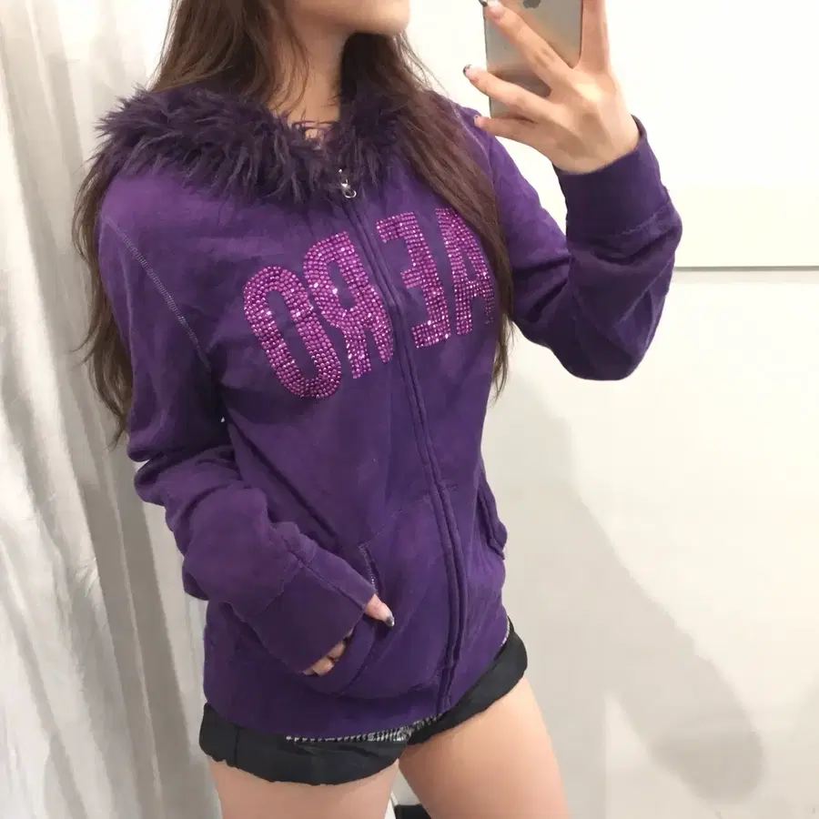 Aeropostale 울프죠 갸루 펑크 대장템 핫픽스 기모 후드집업