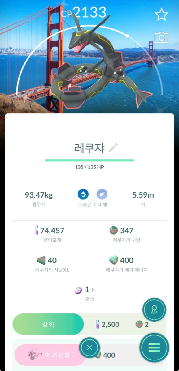 포켓몬고 샌프란시스코 한정 배경 이로치 레쿠쟈(흑쿠쟈)