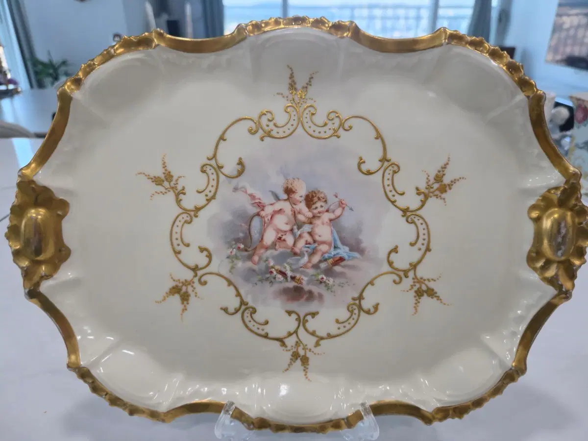 1900년대 초 프랑스 Limoges AK/CD 앤티크 천사 금장 플레이트 | Cherub