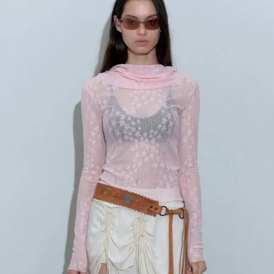 스컬프터 Star Shirring Turtleneck Baby Pink 핑크 별 패턴 터틀넥 니트